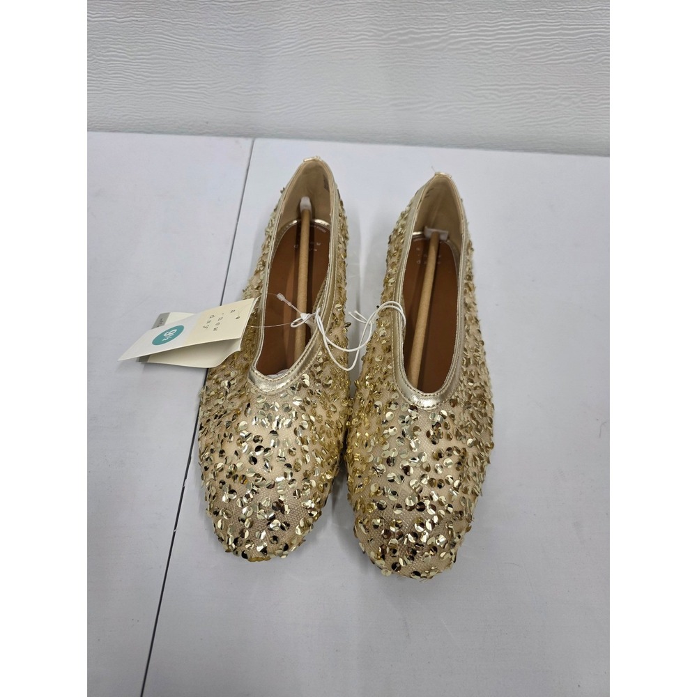 A New Day Womens Gold Sequin Ballet Flats Round Toe Memory Foam Slip On 9.5